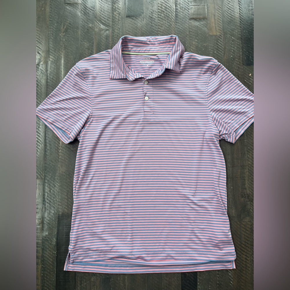 J Crew Pink Blue Stripe Performance Polo Shirt Short Sleeve Men's Medium